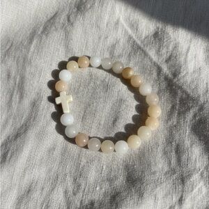 Handmade Pink Opal bracelet with howlite cross✝️🤍